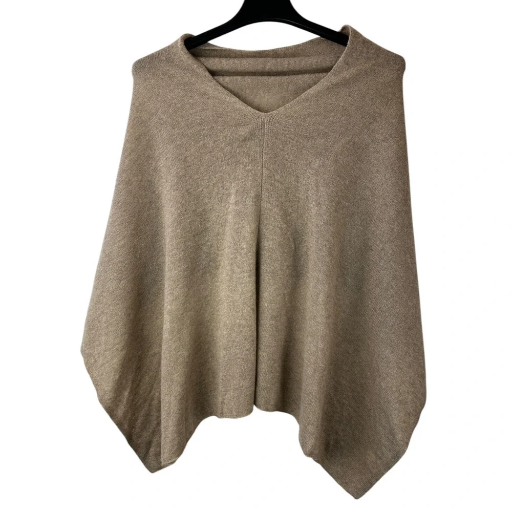 Alashan 100% Cashmere Draped Dress Topper Poncho Lightweight Soft & Cozy Tan NWT - Picture 2 of 16